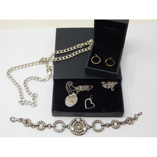 144 - A Small Quantity of Silver Jewellery Including a Bvlgari Bracelet, Heavy Silver Chain, Locket Neckla... 