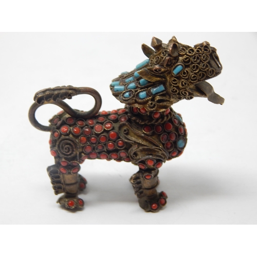 340 - Chinese Dog of Fo Snuff Bottle with removeable head having attached snuff spoon. The body with appli... 