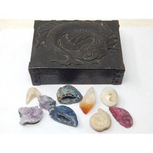 342 - A Quantity of Specimen Rocks, Fossil etc contained in an Arts & Crafts Box