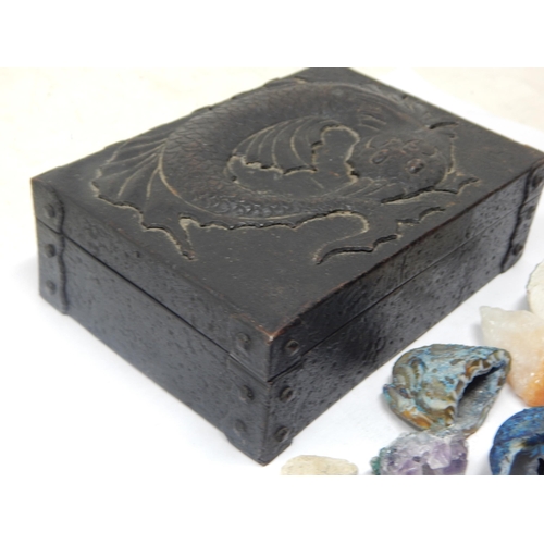 342 - A Quantity of Specimen Rocks, Fossil etc contained in an Arts & Crafts Box