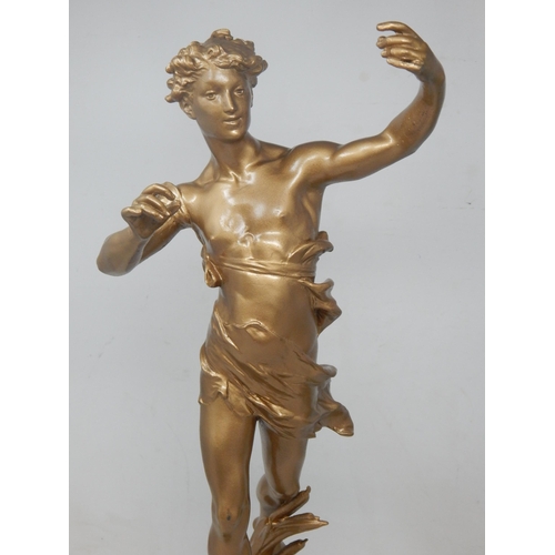 343 - Liberty Style Leather Antelope 32cm wide together with a gilded large spelter figure 45cm high