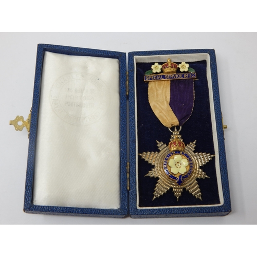 404 - An Ornate Primrose League Medal Awarded for Special Service 1892 with Ribbon in Case