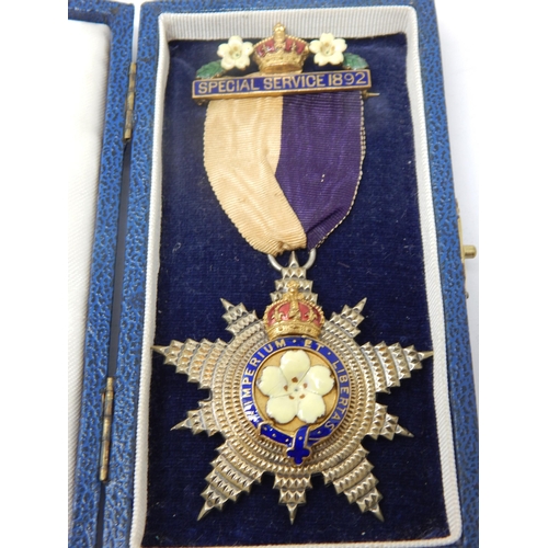 404 - An Ornate Primrose League Medal Awarded for Special Service 1892 with Ribbon in Case