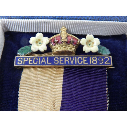 404 - An Ornate Primrose League Medal Awarded for Special Service 1892 with Ribbon in Case