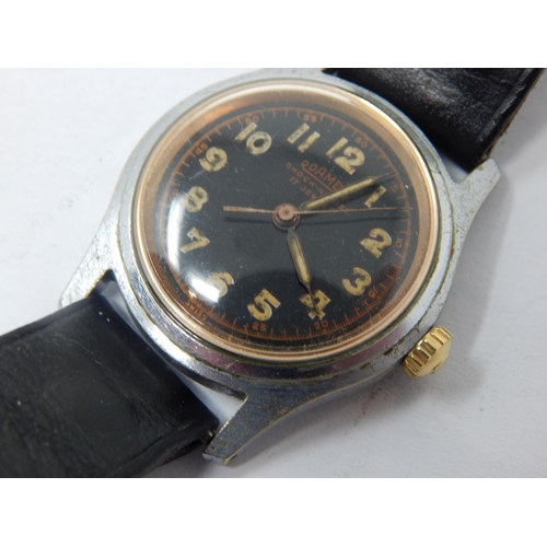 280 - Gentleman's Roamer Brevete Manual Wind Wristwatch with Sweep Seconds Hand on Black Strap