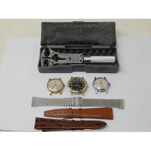 284 - Vintage Wristwatches: Oris 15, Phillip Mercier & Certina together with three watch straps & watch ba... 