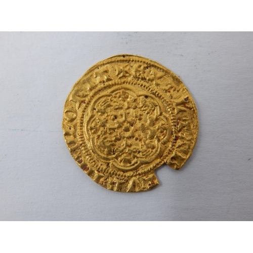 77 - Edward III 1327-1377 Gold Quarter Noble: 19mm diameter: Weight 1.84g