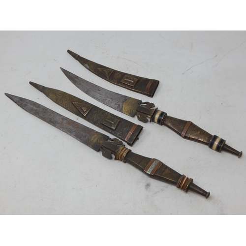 409 - Early 20th Century Possibly Middle Eastern Mixed Metals Daggers & Scabbards: Longest 32.5cm