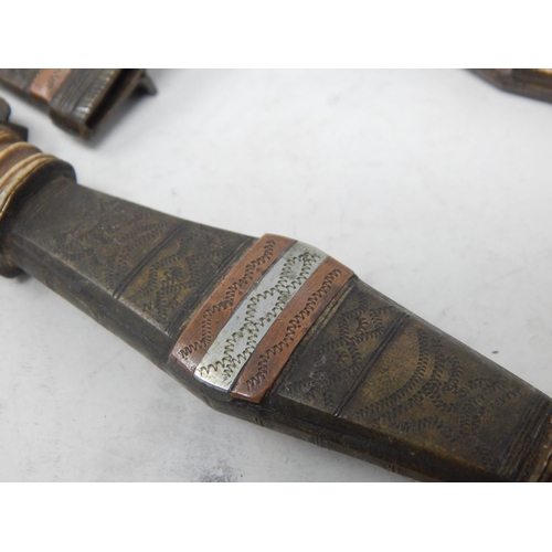 409 - Early 20th Century Possibly Middle Eastern Mixed Metals Daggers & Scabbards: Longest 32.5cm