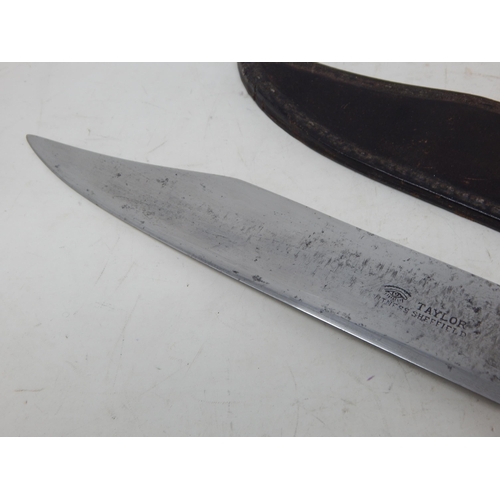 410 - Early 20th Century Pennsylvania Bowie Knife in Leather Scabbard: Length 38.5cm