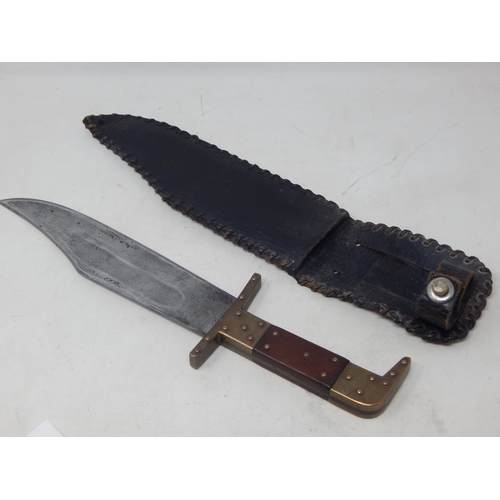 411 - British Made Bowie Knife in Leather Scabbard by Taylors of Sheffield: Length 35.5cm