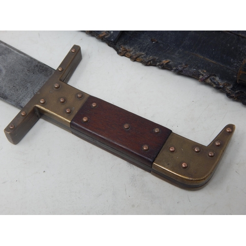 411 - British Made Bowie Knife in Leather Scabbard by Taylors of Sheffield: Length 35.5cm