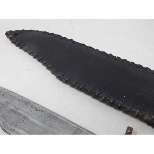 411 - British Made Bowie Knife in Leather Scabbard by Taylors of Sheffield: Length 35.5cm