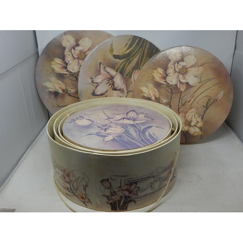 A Set of Four Circular Hatboxes, Fitting one inside another: Largest 37cm diameter