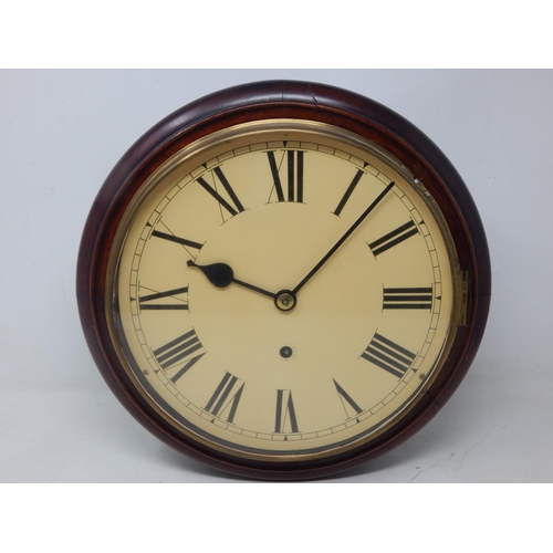 293 - 19th Century Mahogany Cased School Clock complete with key: 32cm diameter