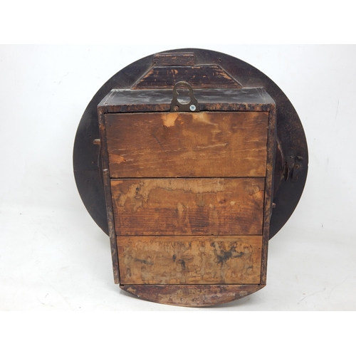 293 - 19th Century Mahogany Cased School Clock complete with key: 32cm diameter