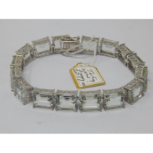 197 - Sterling Silver Bracelet with Gem Set Links: Length 19cm: Attached £399 Price Tag