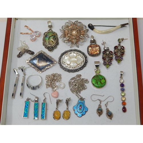 198 - A Wooden Jewellery Box Containing a Large Quantity of Silver Jewellery Including Pendants, Brooches,... 