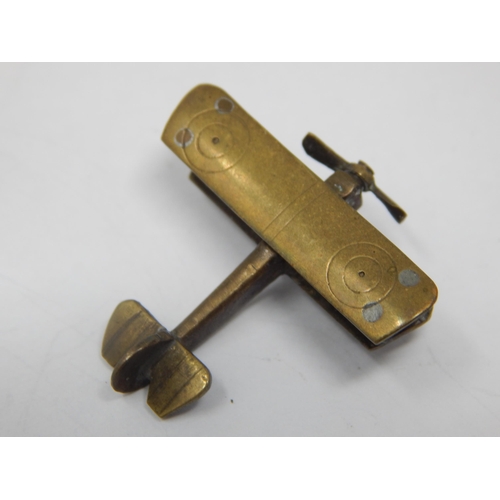 413 - WWI Trench Art Brooch Formed as a Bi-Plane with Turning Propeller