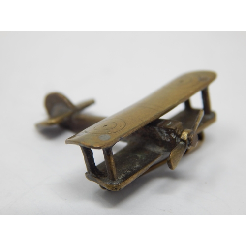 413 - WWI Trench Art Brooch Formed as a Bi-Plane with Turning Propeller