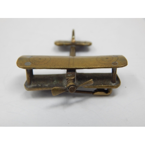 413 - WWI Trench Art Brooch Formed as a Bi-Plane with Turning Propeller