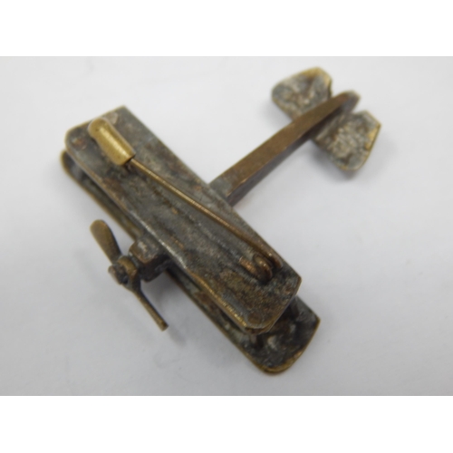 413 - WWI Trench Art Brooch Formed as a Bi-Plane with Turning Propeller