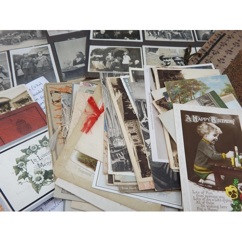 416 - A Quantity of WWI & Later Photographs, Postcards etc together with an Edwardian Album containing var... 