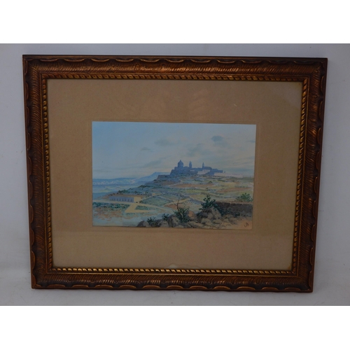 309 - Watercolour: Distant Buildings within a Landscape, possibly Malta: Signed with monogram 