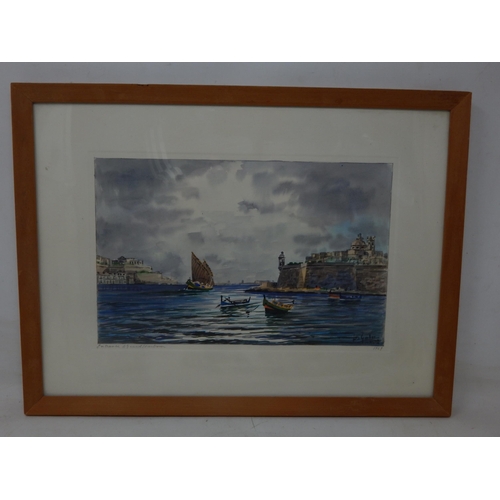 333 - Joseph Galea (1904-1985) Entrance of Grand Harbour, Malta: Signed & Dated 1969: Framed & Glazed: Mea... 