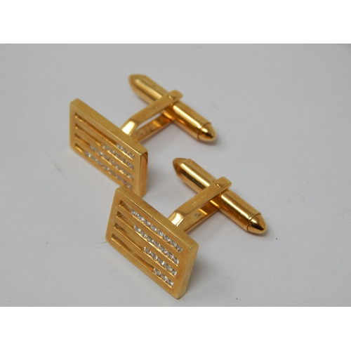 169 - A Pair of 18ct Yellow Gold Diamond Set Bar Back Cufflinks: Weight 10.88g