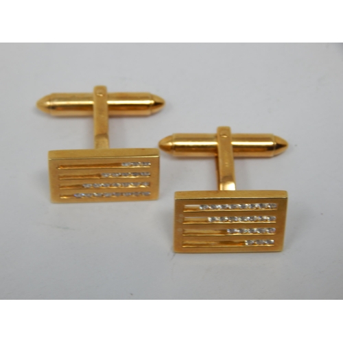 169 - A Pair of 18ct Yellow Gold Diamond Set Bar Back Cufflinks: Weight 10.88g