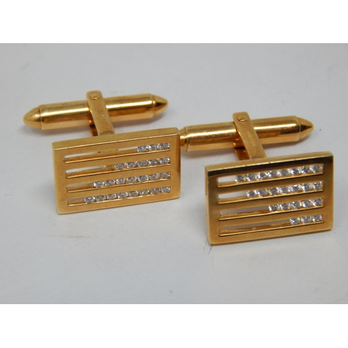 169 - A Pair of 18ct Yellow Gold Diamond Set Bar Back Cufflinks: Weight 10.88g