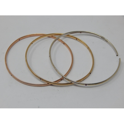 173 - 3 x 9ct Yellow/Rose/White Gold Bangles A/F: Weight 32g