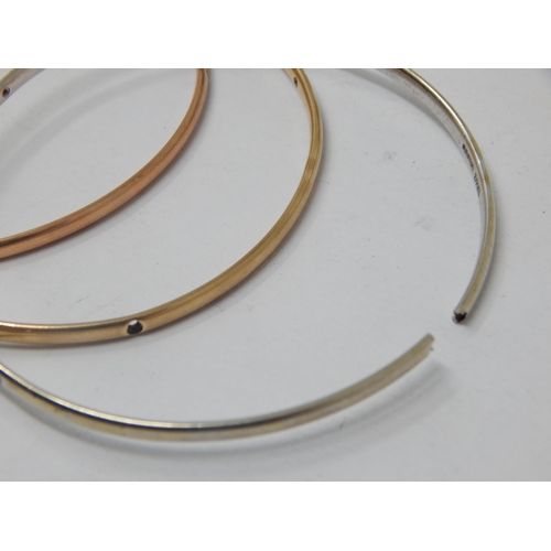 173 - 3 x 9ct Yellow/Rose/White Gold Bangles A/F: Weight 32g