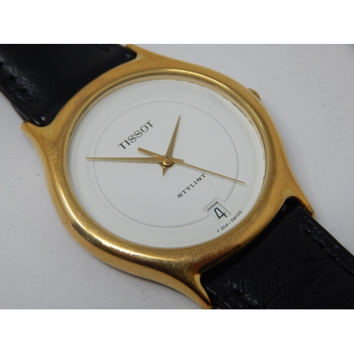 288 - Tissot Stylist Swiss made wristwatch with date aperture on original leather strap