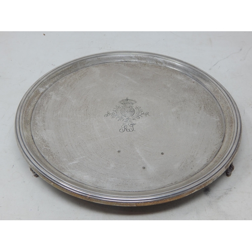 189 - Portuguese 925 Hallmarked Silver Salver with engraved crest: 23cm diameter: weight 472g