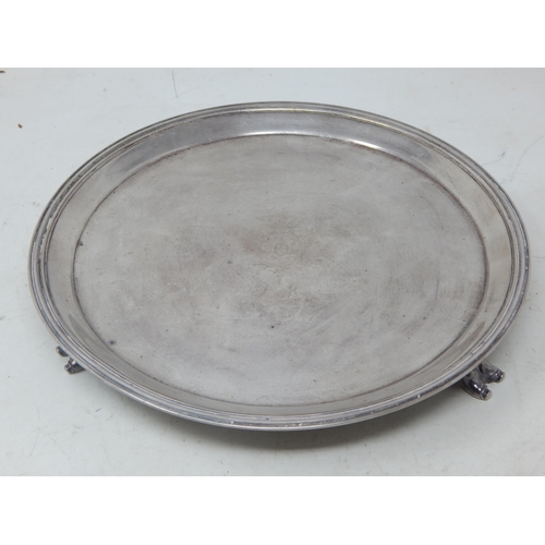 190 - Portuguese 925 Hallmarked Silver Salver with engraved crest: 22cm diameter: weight 464g