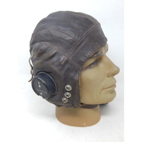 418 - WWII RAF C Type Brown Leather Flying Helmet with Air Ministry earpieces numbered 10A/13466. The cham... 