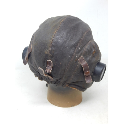 418 - WWII RAF C Type Brown Leather Flying Helmet with Air Ministry earpieces numbered 10A/13466. The cham... 