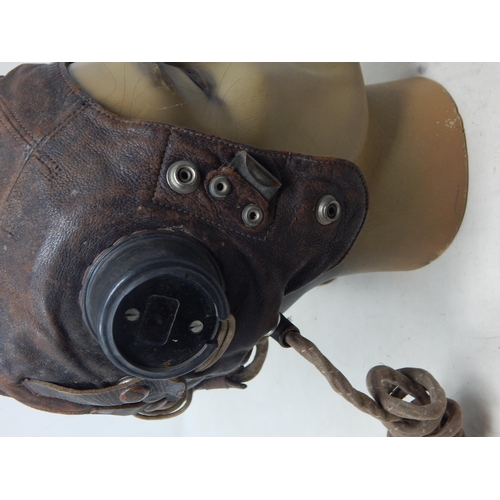 419 - WWII RAF C Type Brown Leather Flying Helmet with Air Ministry earpieces, wired with brown bakelite b... 