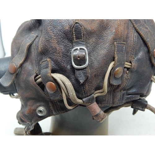 419 - WWII RAF C Type Brown Leather Flying Helmet with Air Ministry earpieces, wired with brown bakelite b... 