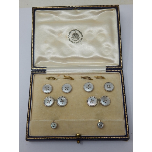 180 - 9ct Gold & Mother of Pearl Cufflinks & Stud Set by Carrington & Co in Original Fitted Case