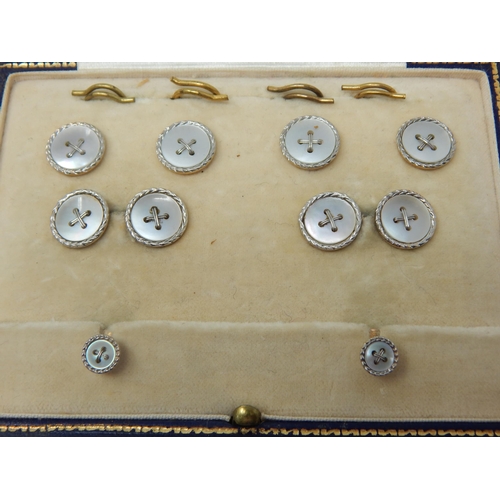 180 - 9ct Gold & Mother of Pearl Cufflinks & Stud Set by Carrington & Co in Original Fitted Case