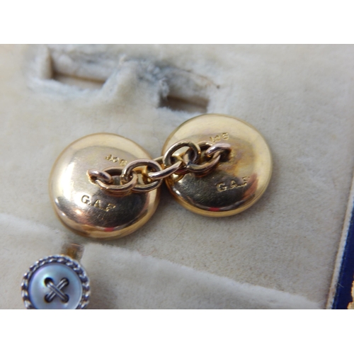 180 - 9ct Gold & Mother of Pearl Cufflinks & Stud Set by Carrington & Co in Original Fitted Case