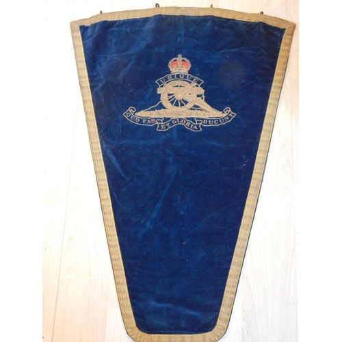 439 - Royal Artillery Banner/Standard in Blue Velvet with Gold Braid: Length 3ft (92cm)