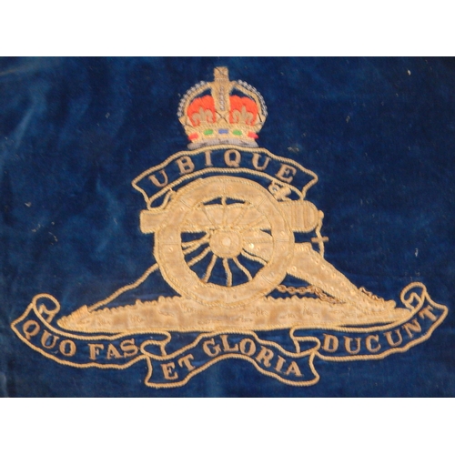 439 - Royal Artillery Banner/Standard in Blue Velvet with Gold Braid: Length 3ft (92cm)