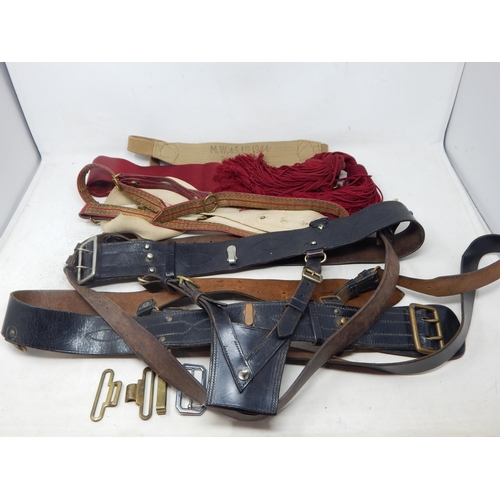 440 - WWI Sam Browne Leather Belts together with other belts & sashes.