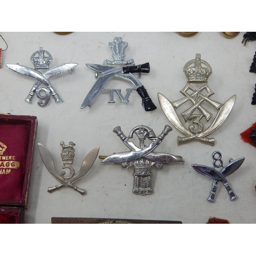 446 - A Large Quantity of Military Medal Bars, Epaulette Badges, Further Badges, Buttons & German Belt Buc... 