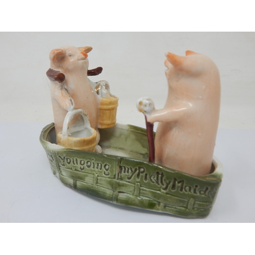 382 - Early 20th Century Pottery Model of Two Pigs, Titled 