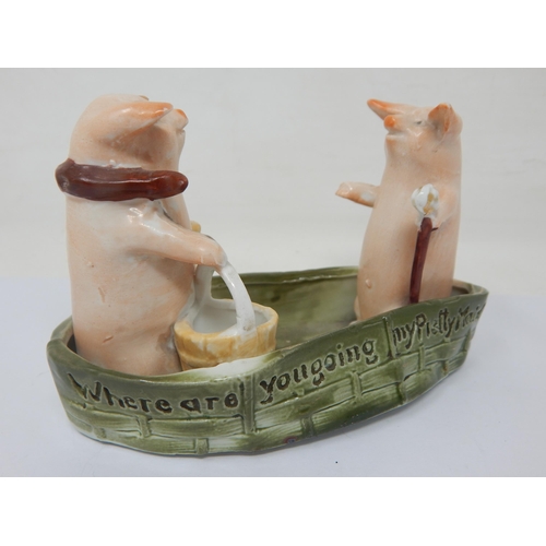 382 - Early 20th Century Pottery Model of Two Pigs, Titled 